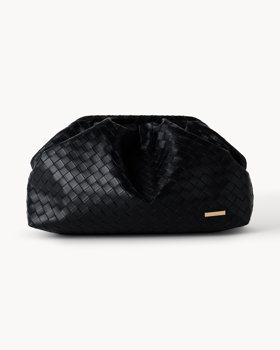 image 1 of SACHA Woven Oversized Clutch Bag in Black