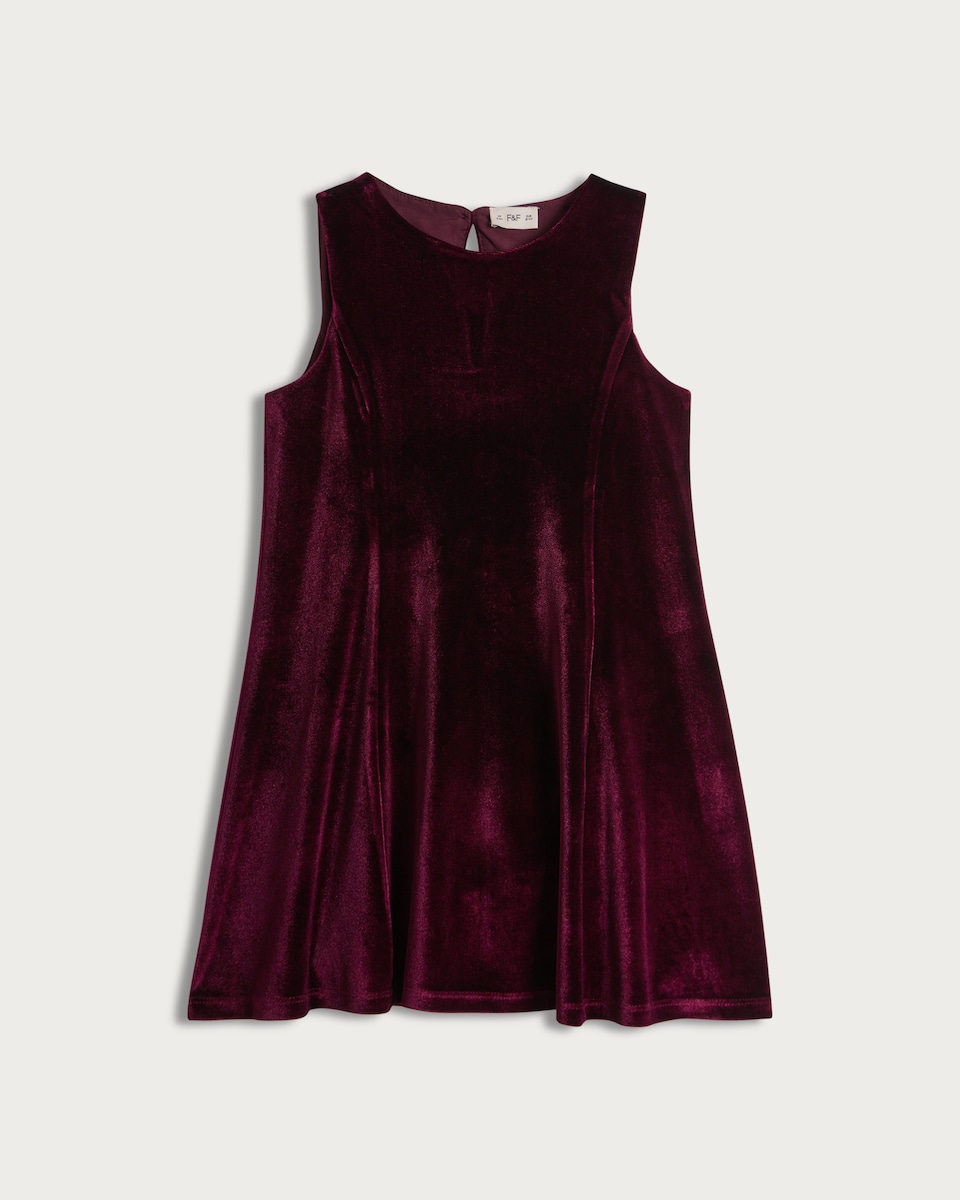 image 1 of F&F Girls Velvet Sleeveless Dress in Red