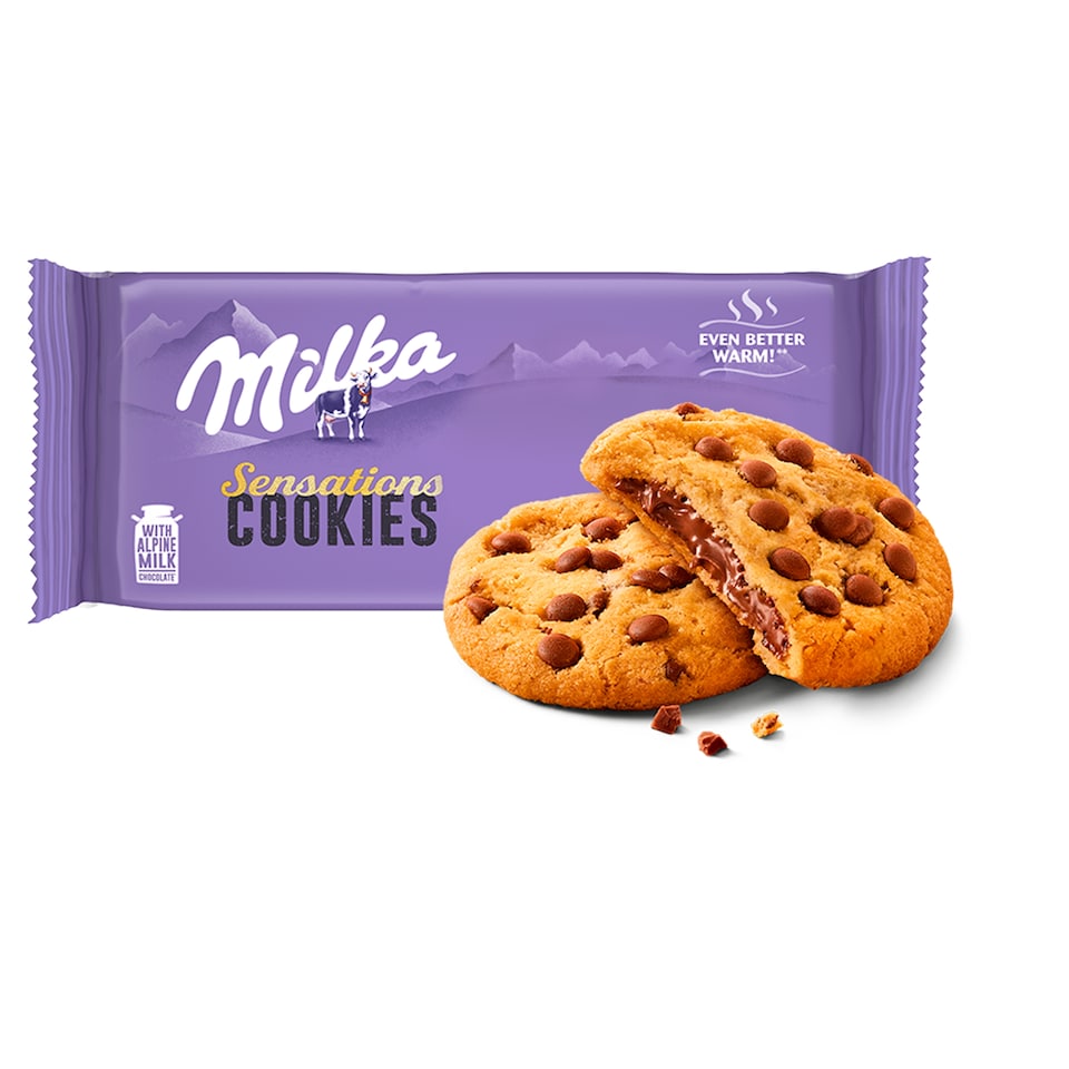 Milka sušenky Cookie Sensations s náplní a kousky čokolády 156g