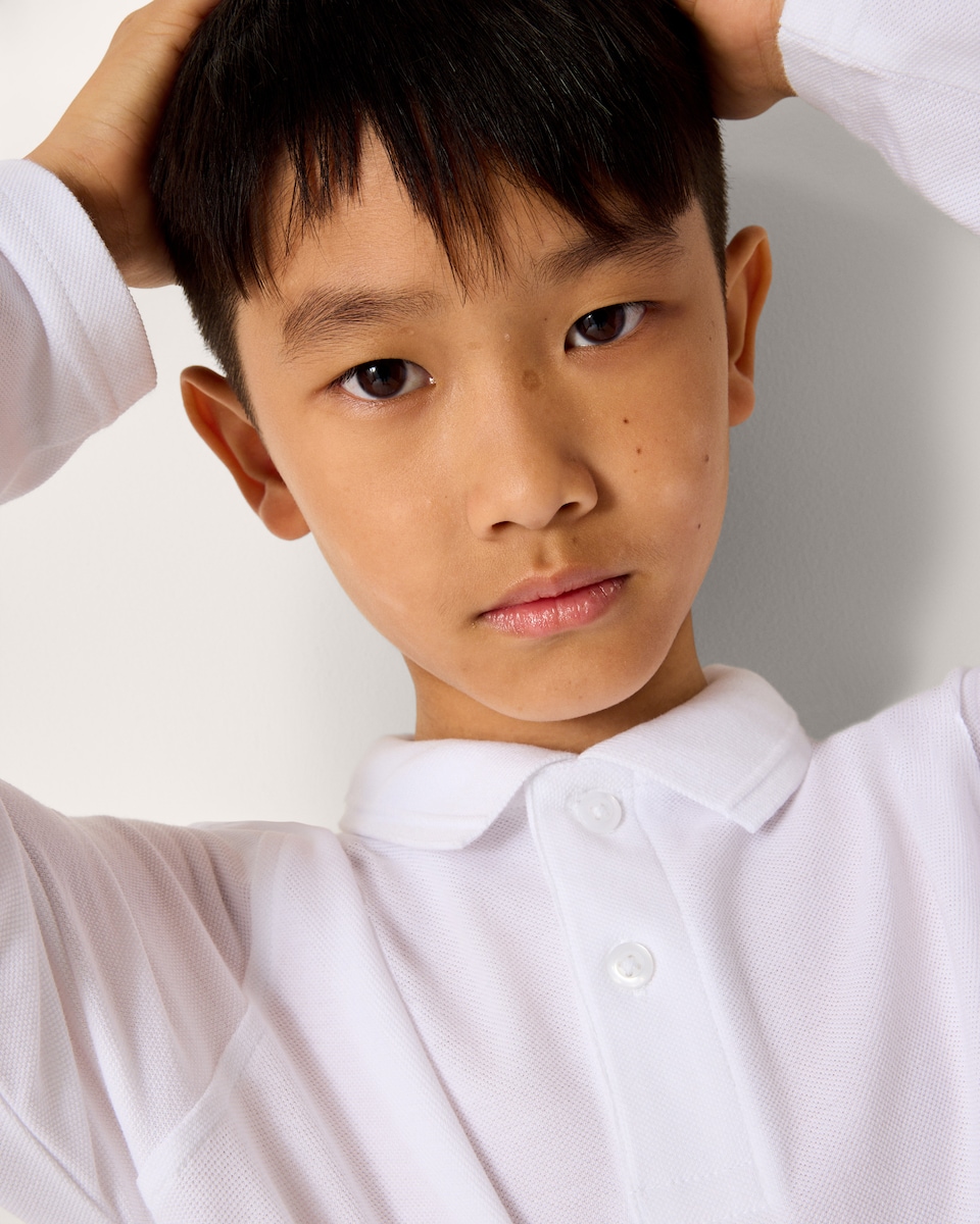 image 1 of F&F School Unisex 3-Pack Pure Cotton Long Sleeved Polo Shirts in White