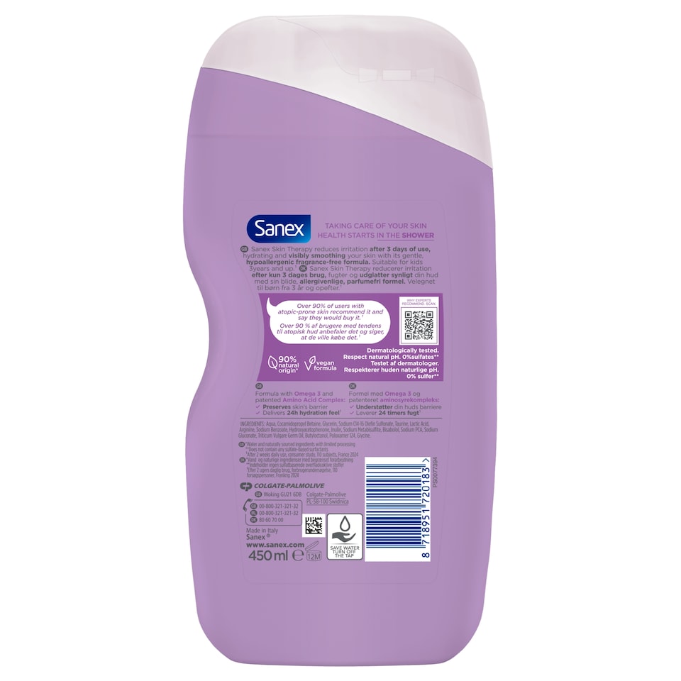 image 1 of Sanex Expert Skin Health+ Skin Therapy Anti Irritation Shower Gel Body Wash 450ml