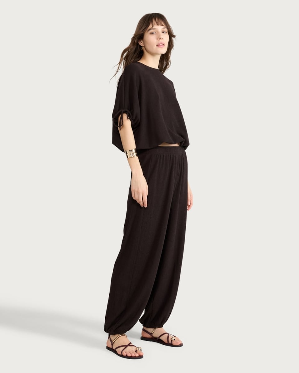 image 1 of F&F Textured Balloon Trousers in Chocolate