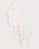 image 1 of F&F Baby 4-Piece Pure Cotton Bunny Print Sleepsuit, Bodysuit, Legging and Hat Set in Pink