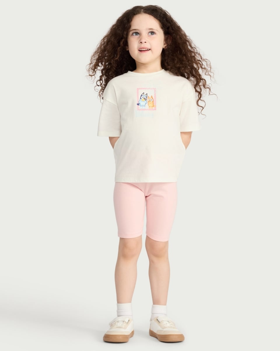image 1 of Bluey 2-Piece Cotton Rich T-Shirt and Cycling Shorts Set in Multi Pink