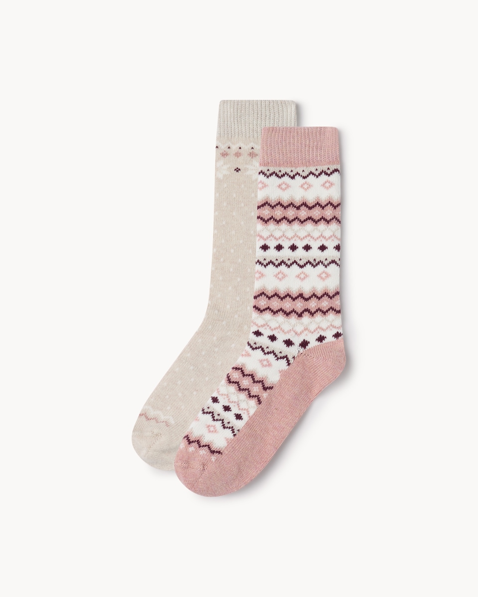 F&F 2-Pack WARMPLUS™ Medium Warmth Fairisle Thermal Socks in Pink
