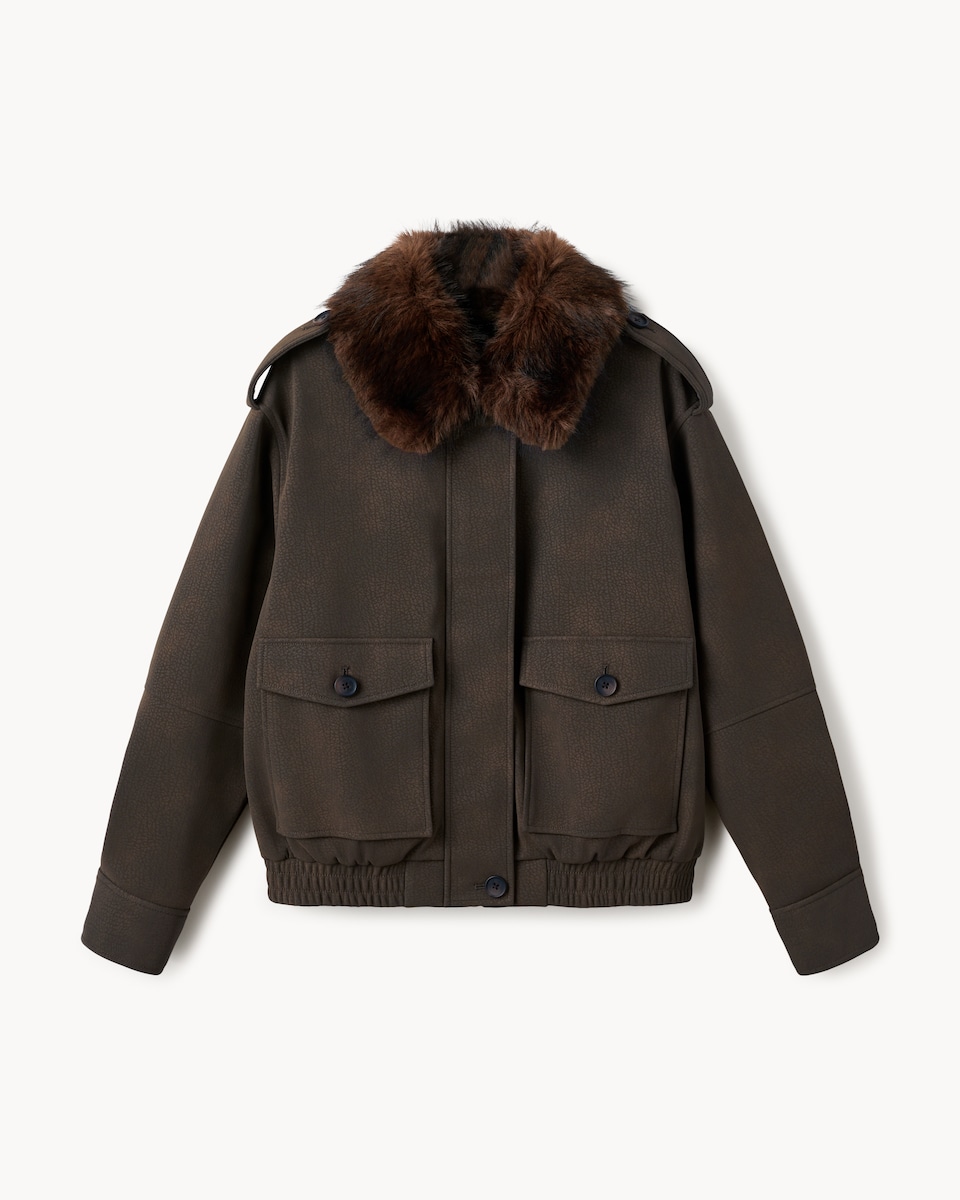 image 1 of F&F Faux Fur Collared Jacket in Brown