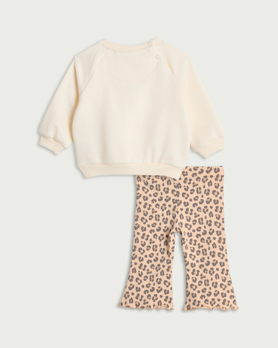 image 1 of F&F Baby 2-Piece Cotton Rich Leopard Print Sweatshirt and Leggings Set in Tobacco