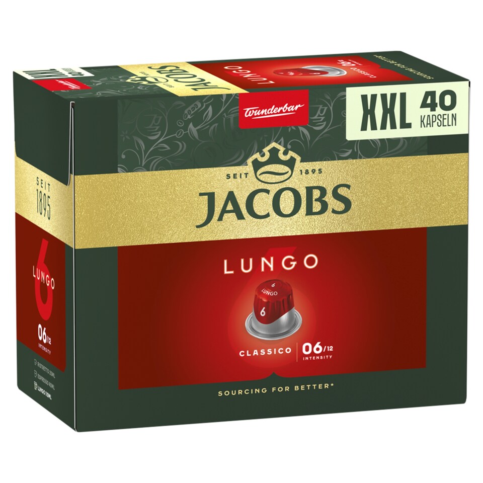 Jacobs Lungo Classico őrölt-pörkölt kávé kapszulában 40 db 208 g