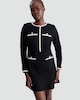 image 1 of F&F Boucle Textured Contrast Trim Long Sleeved Dress in Black