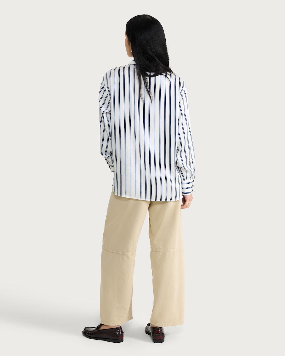 image 1 of F&F Satin Stripe Print Button Up Shirt in Cream