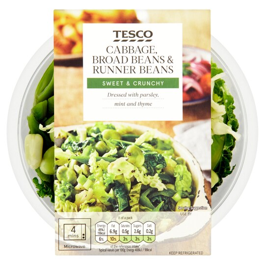 Tesco Cabbage Broad Beans And Runner Beans 250G Tesco Groceries