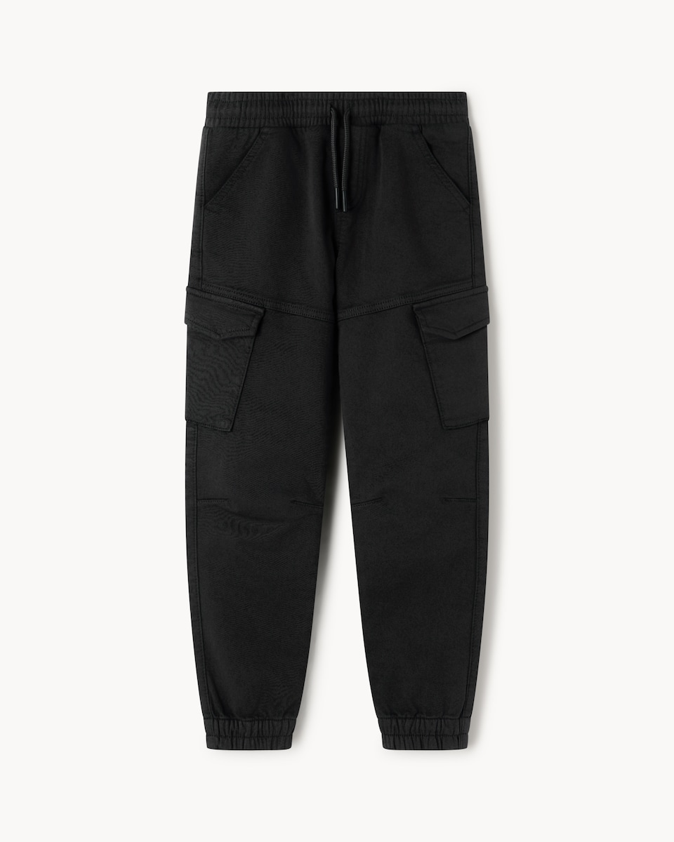 image 1 of F&F Boys Cotton Rich Cuffed Cargo Trousers in Black