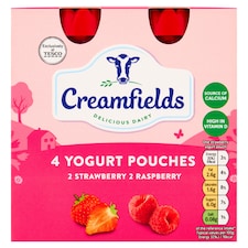 Creamfields 4 Pack Strawberry Raspberry Yogurt Pouches 320G