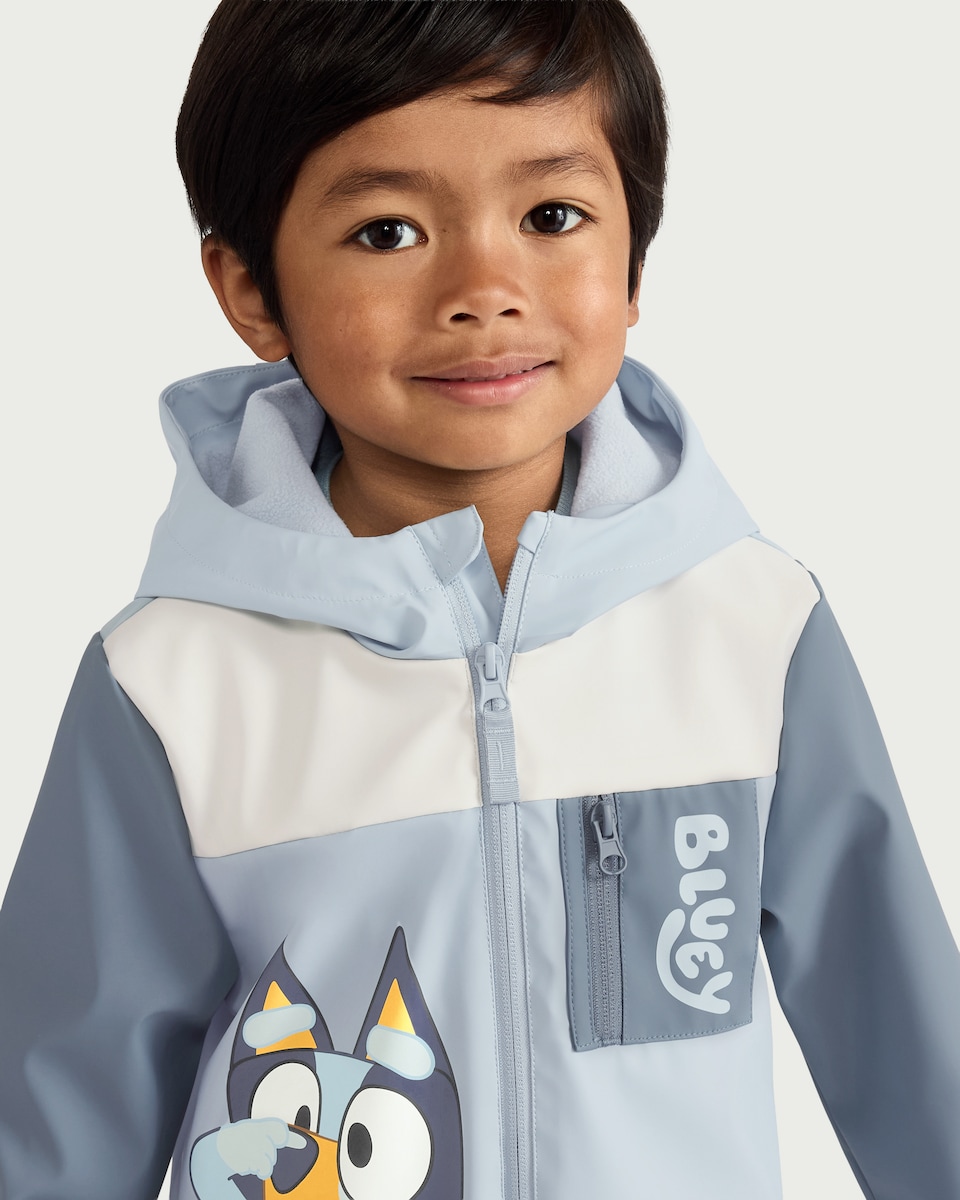 image 1 of Bluey Printed Zip Up Raincoat in Blue