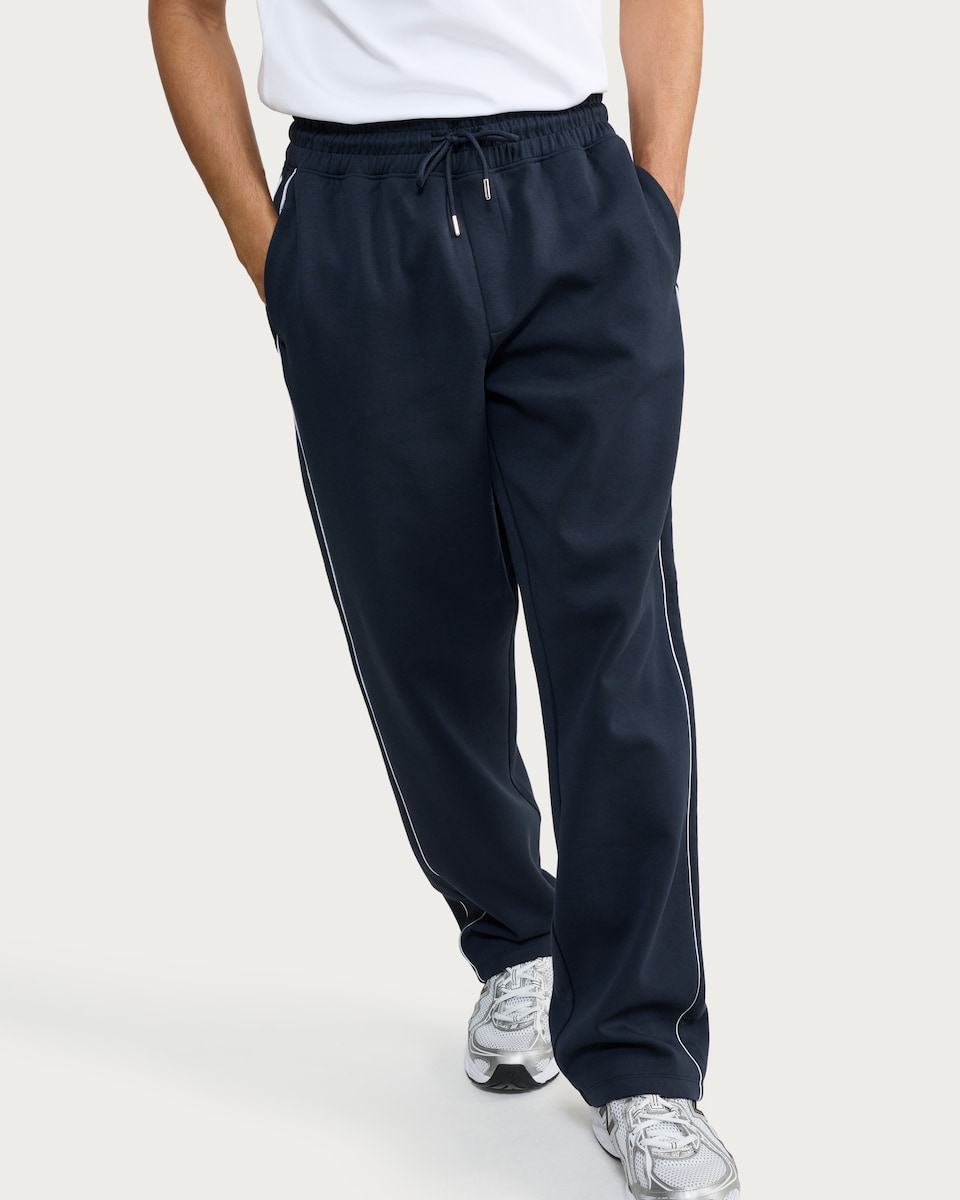 image 1 of F&F Cotton Rich Regular Fit Contrast Piping Joggers in Navy
