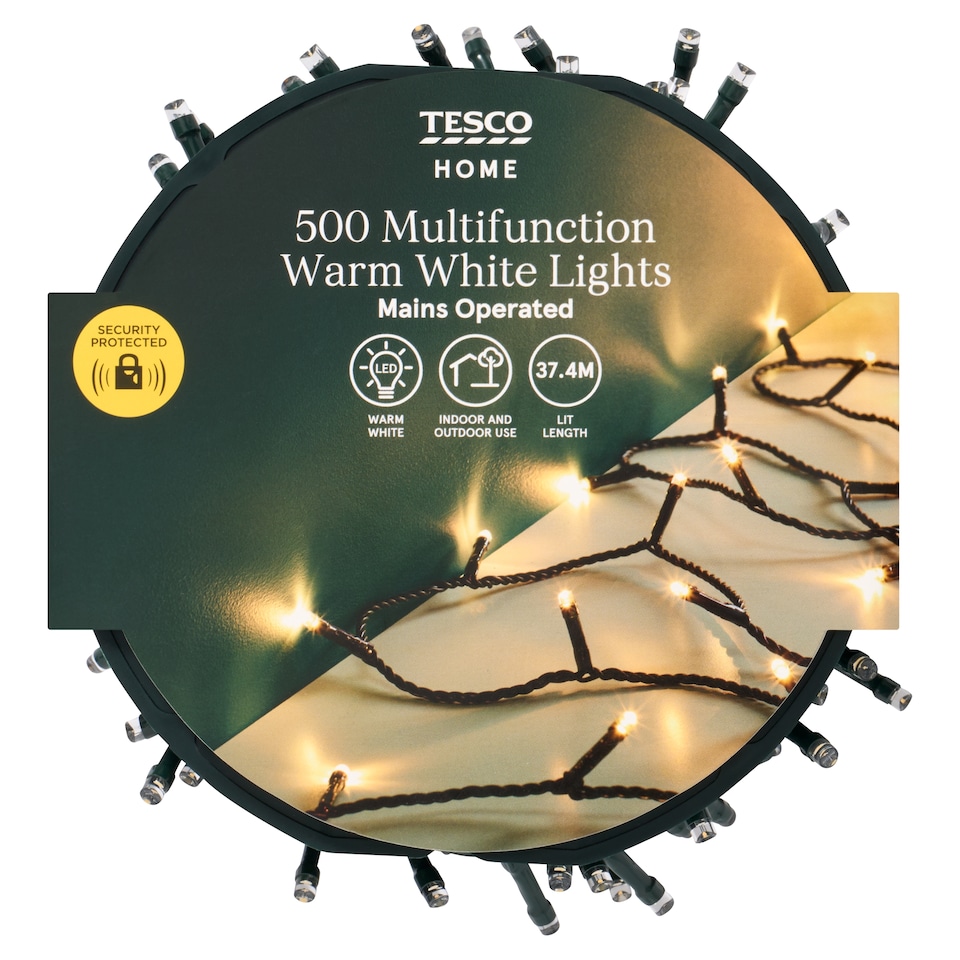 image 1 of Tesco 500 Multifunction Warm White LED Christmas Lights