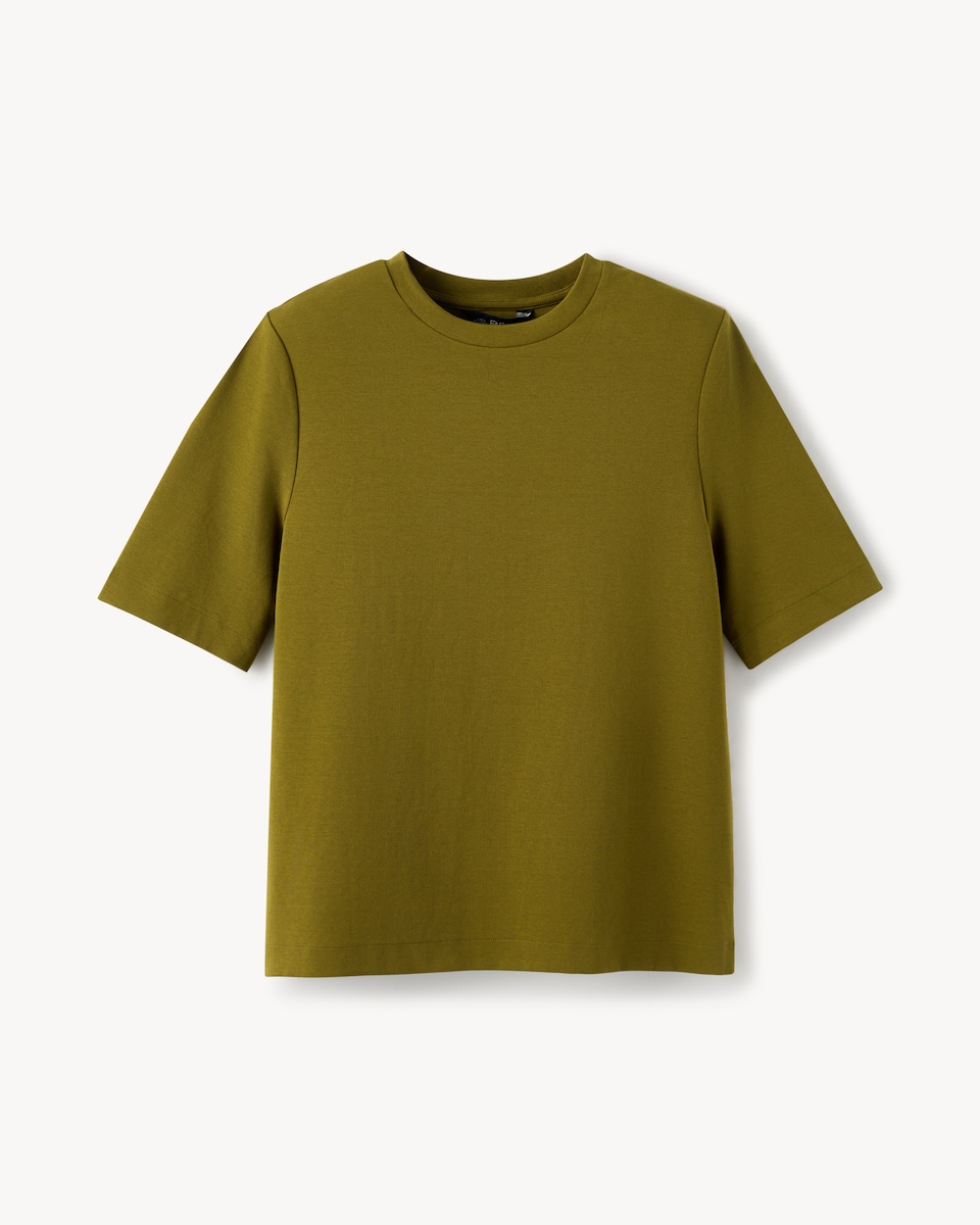 image 1 of F&F Cotton Rich Shoulder Pad T-Shirt in Olive