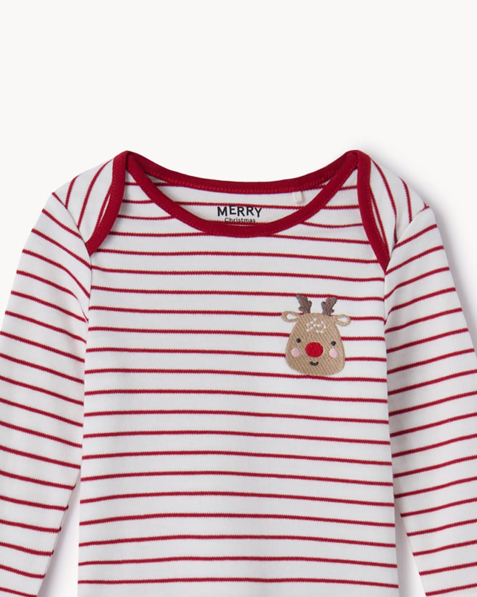 image 1 of Christmas Baby Reindeer Fleece Dressing Gown and Pyjama Set in Brown