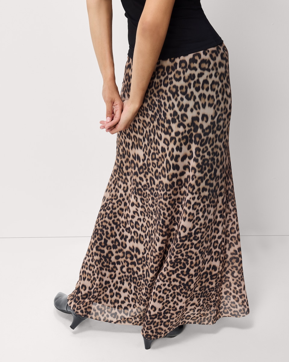 image 1 of F&F Mesh Leopard Print Midi Skirt in Multi Brown