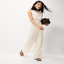 F&F Textured Lace Wide Leg Co-ord Trousers in Cream