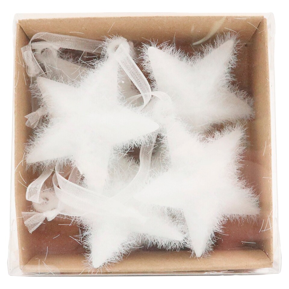 image 1 of Tesco Fluffy Star Hanging Decorations 6 Pack