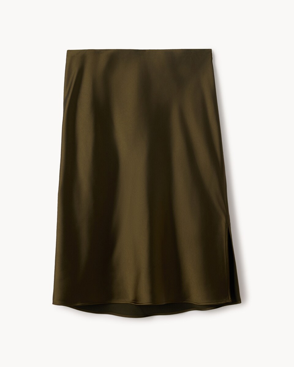image 1 of F&F Satin Midi Skirt in Olive