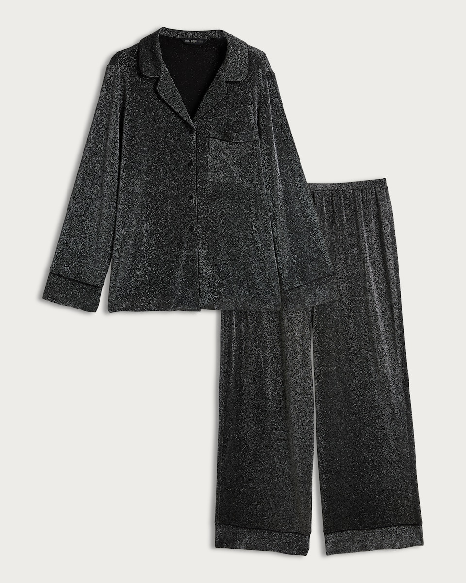 F&F Shimmer Textured Shirt and Trousers Pyjamas in Grey
