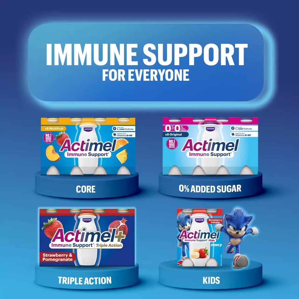 image 1 of Actimel+ Triple Action 100% Vitamin D Strawberry & Pomegranate Yoghurt Drink 8x100g