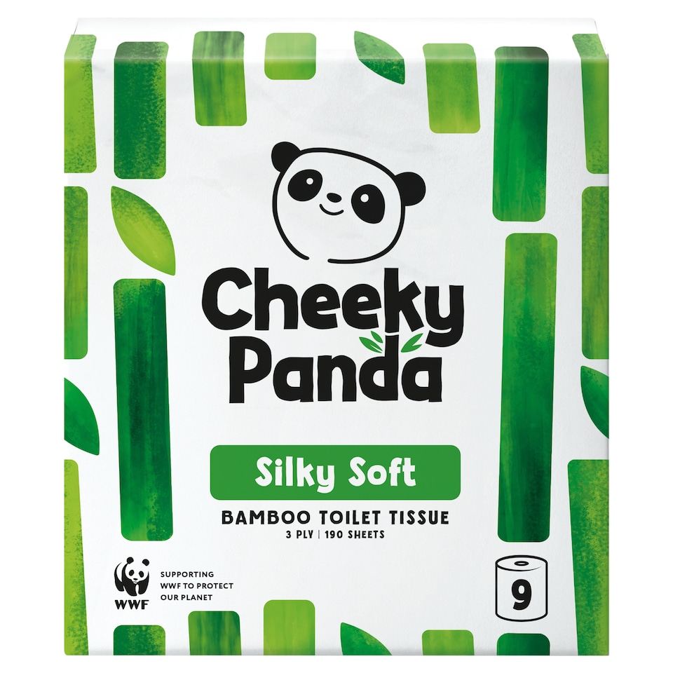 Cheeky Panda Silky Soft Sustainable Bamboo Toilet Tissue, 9 Rolls, 190 Sheets, 3 Ply