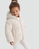 image 2 of F&F Girls Borg Textured Padded Hooded Jacket in Cream