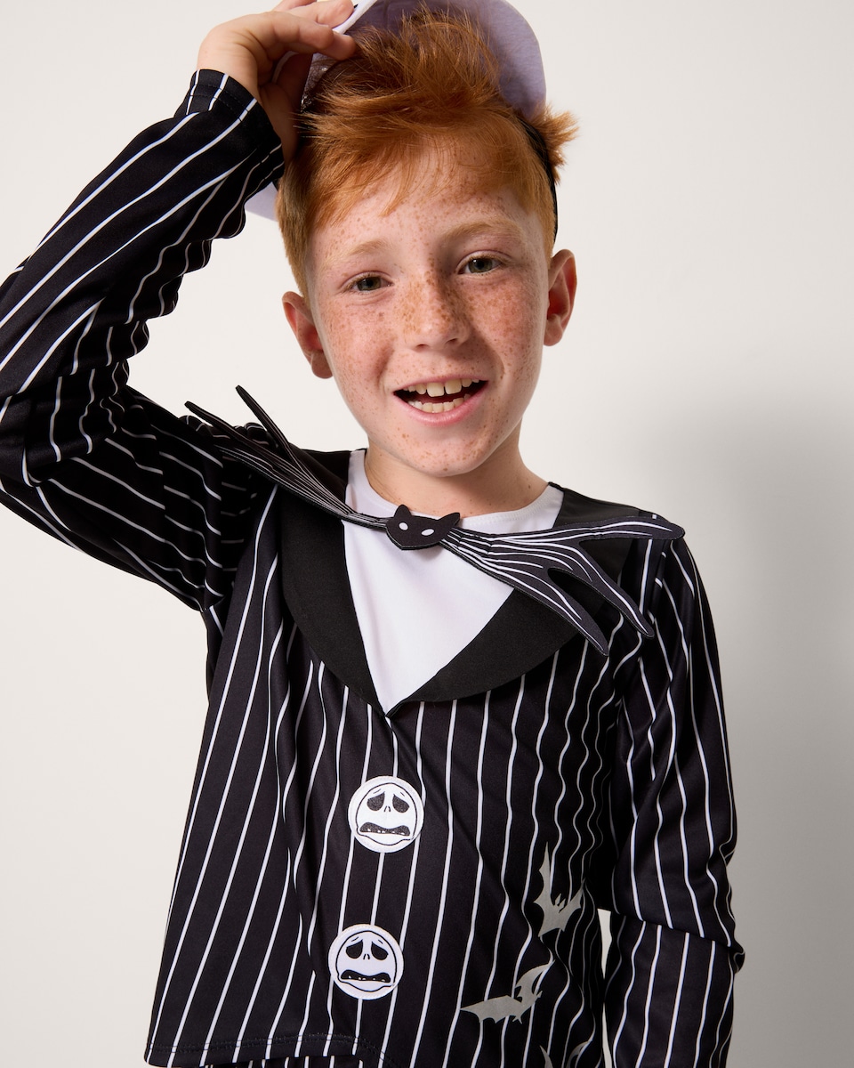 image 1 of Jack Skellington Halloween Fancy Dress Costume in Black