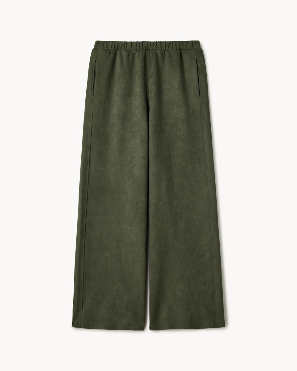 image 1 of F&F Faux Suede Wide Leg Co-ord Trousers in Khaki