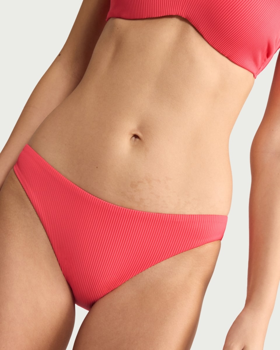 image 1 of F&F Ribbed High Leg Bikini Bottoms in Pink
