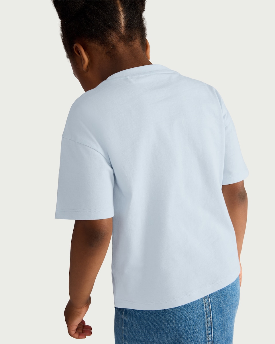 image 1 of F&F Girls Pure Cotton Bow Embroidered T-Shirt in Blue