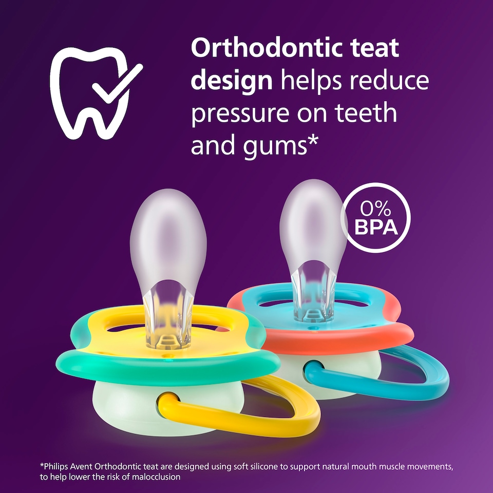 image 1 of Philips Avent Ultra Air Night Time Soother 18m+ 2 pack
