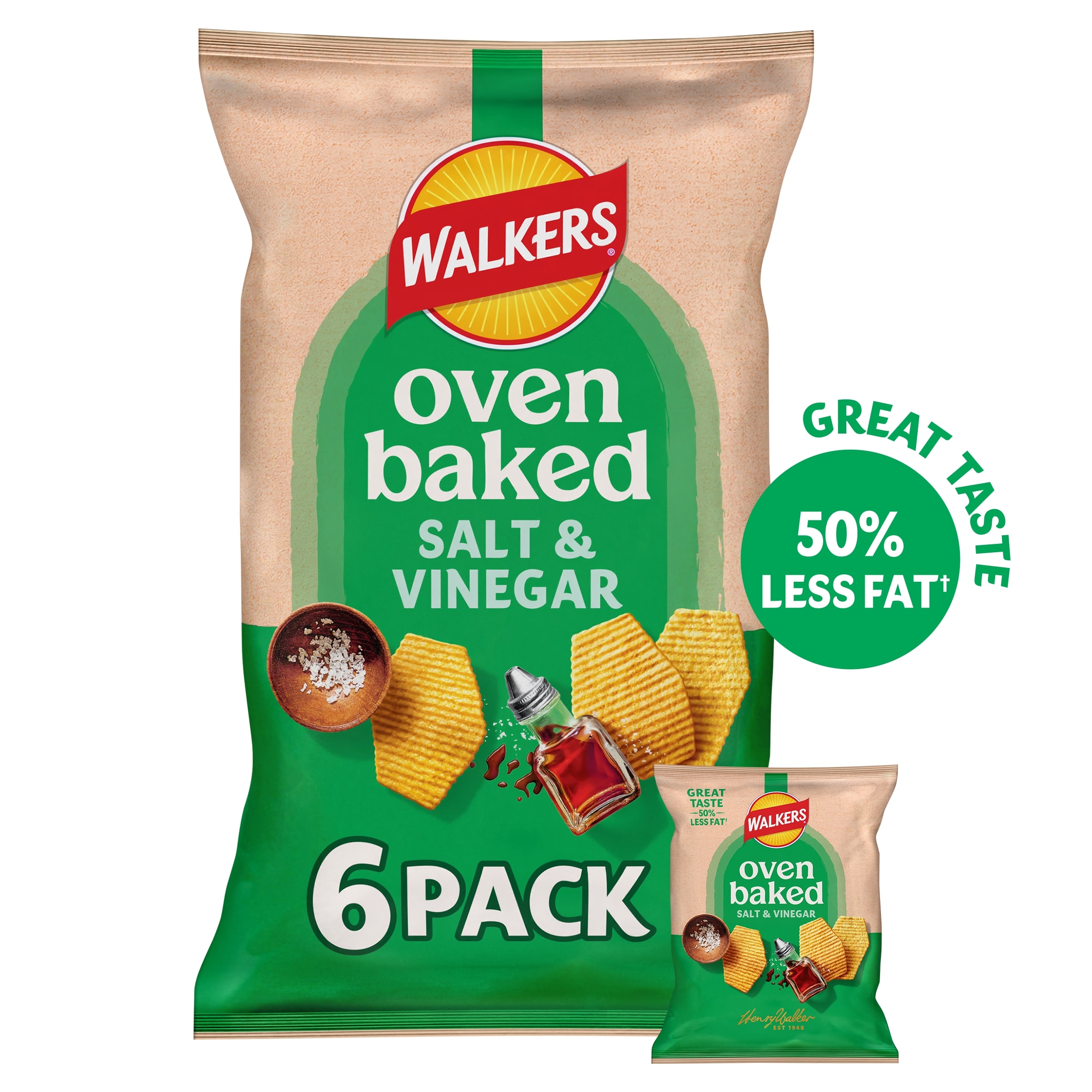 Walkers Baked Salt & Vinegar Multipack Crisps 6x22g