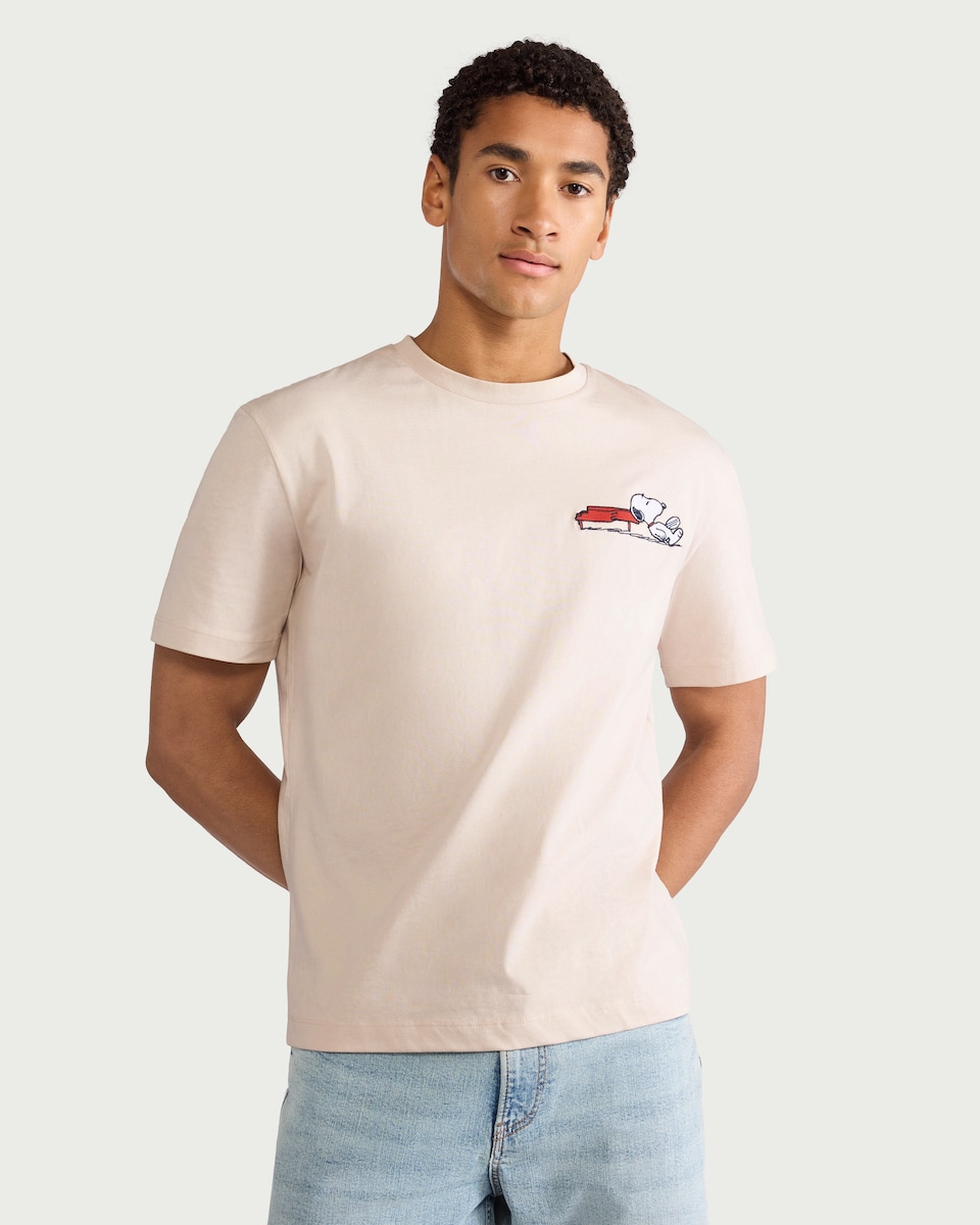 image 1 of Snoopy Pure Cotton T-Shirt in Stone