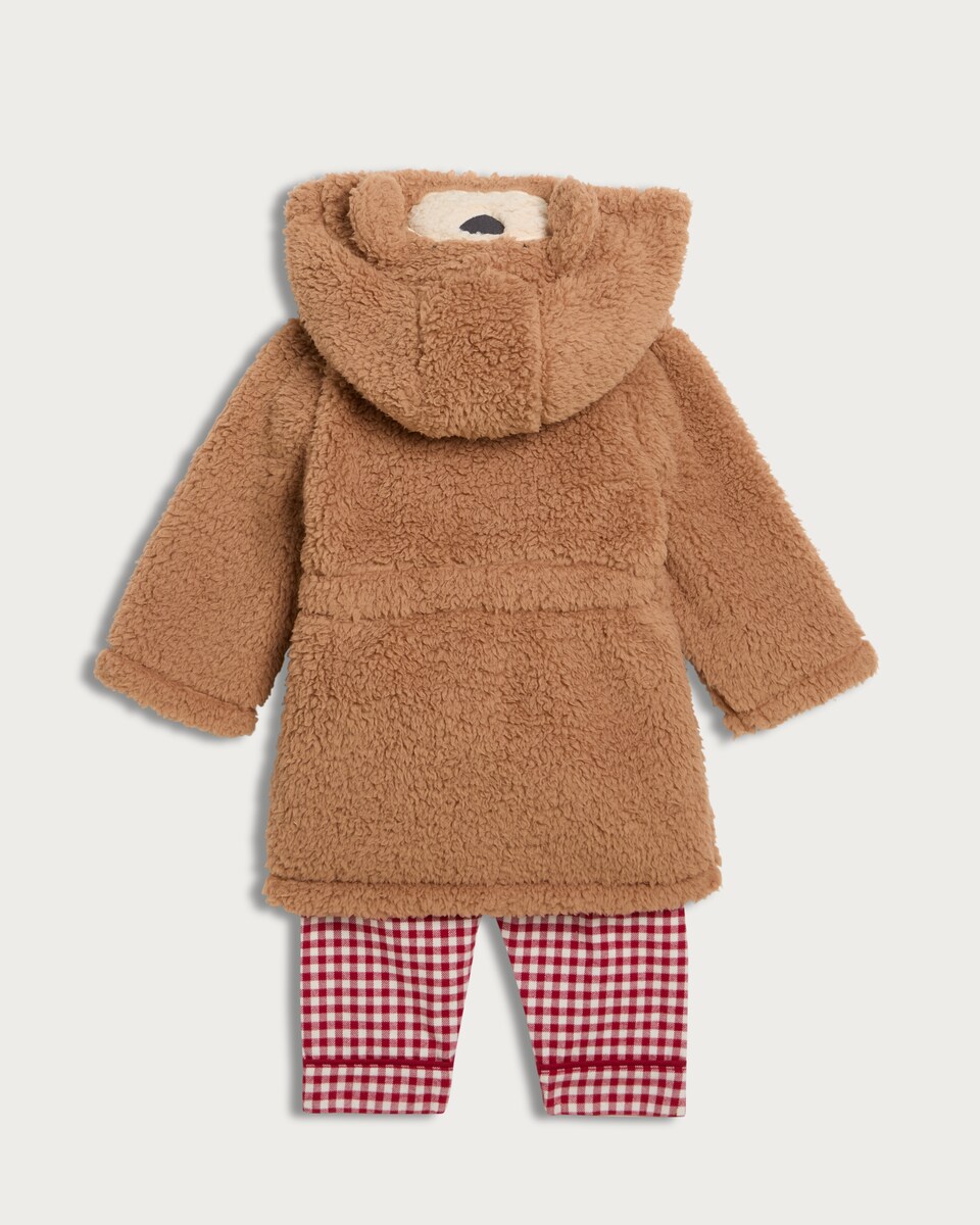 image 1 of F&F Curtis The Dog Baby 3-Piece Hooded Dressing Gown and Pyjamas Set in Brown
