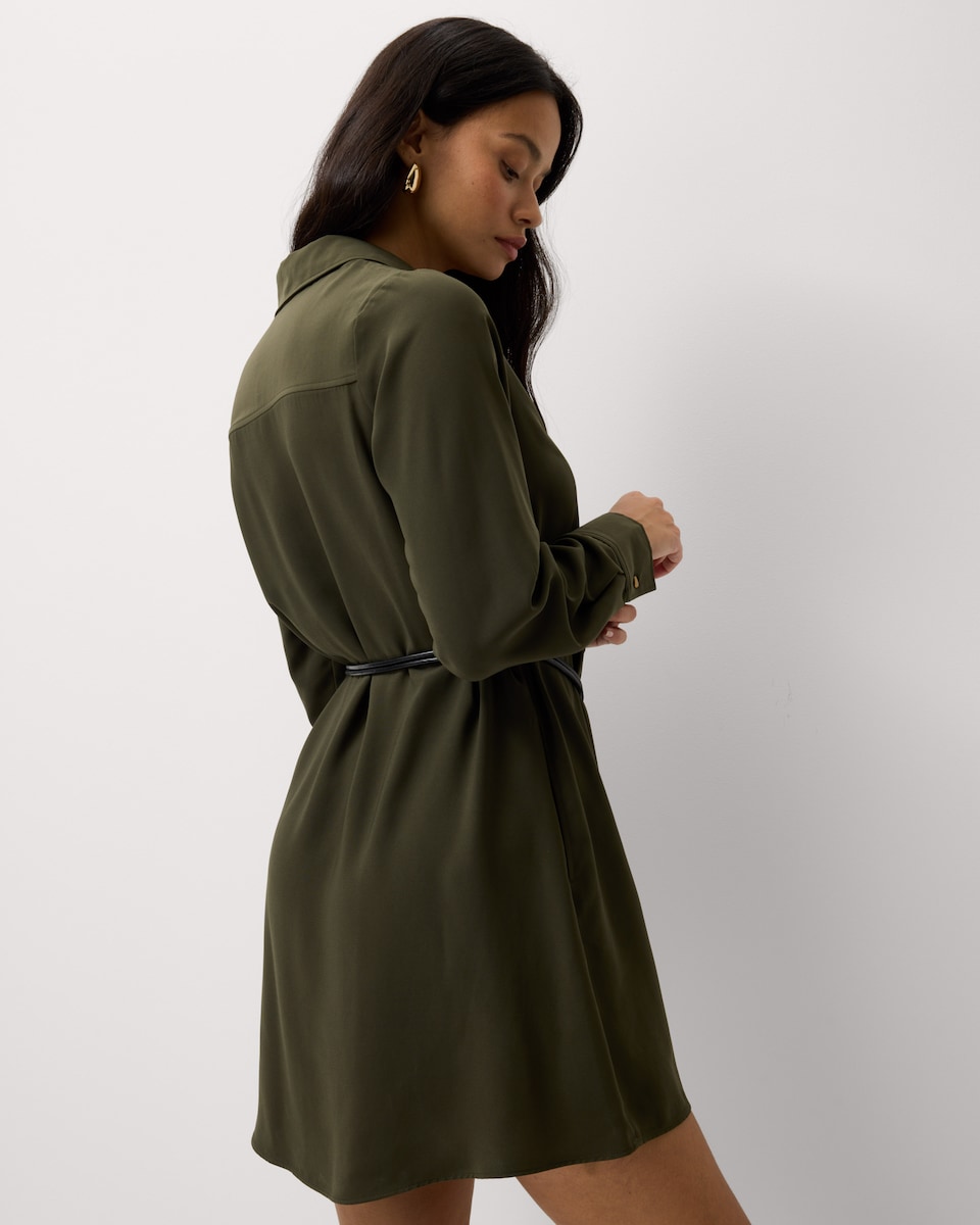 image 1 of F&F Belted Shirt Midi Dress in Green