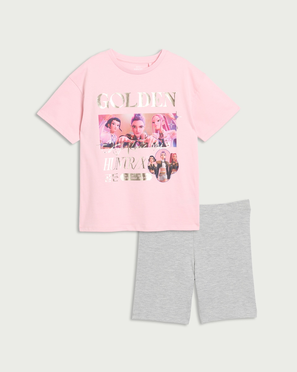 image 1 of K-Pop Demon Hunters 2-Piece T-Shirt and Shorts Set in Pink