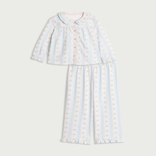 F&F Girls Striped Floral Print Revere Pyjama Set in Multi