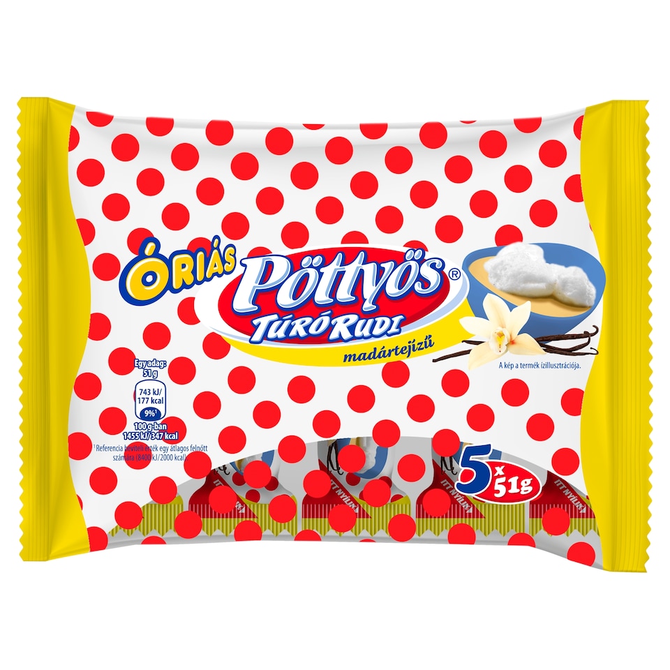 Pöttyös Óriás Túró Rudi Floating Island Flavoured Cottage Cheese Dessert 5 x 51 g (255 g)