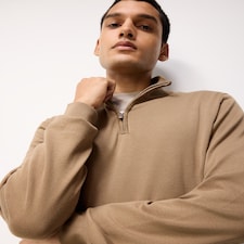 F&F Pure Cotton Half Zip Jumper in Camel