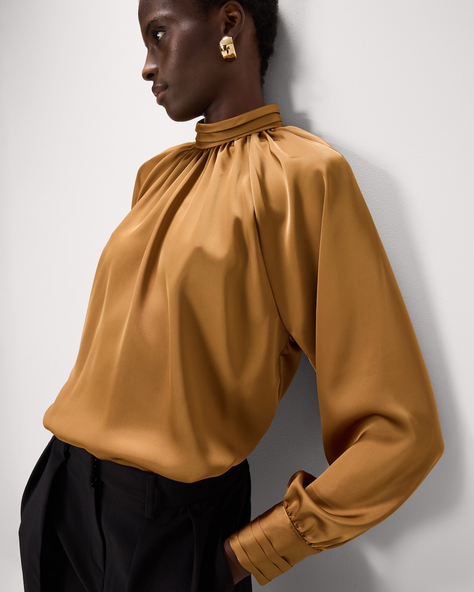 image 1 of F&F Satin High Neck Blouse in Gold