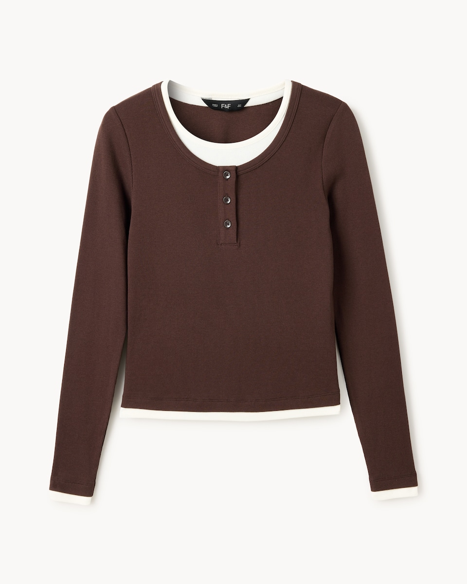 image 1 of F&F Cotton Rich Double Layered Top in Brown