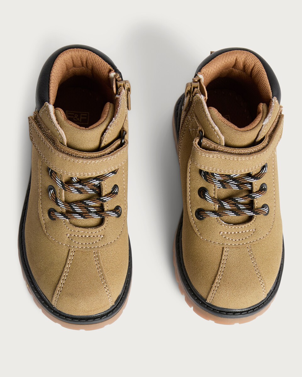 image 1 of F&F Boys Touch Fastening Lace Up Ankle Boots in Tan