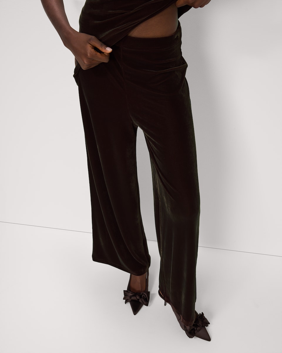 image 1 of F&F Velvet Wide Leg Co-ord Trousers in Chocolate