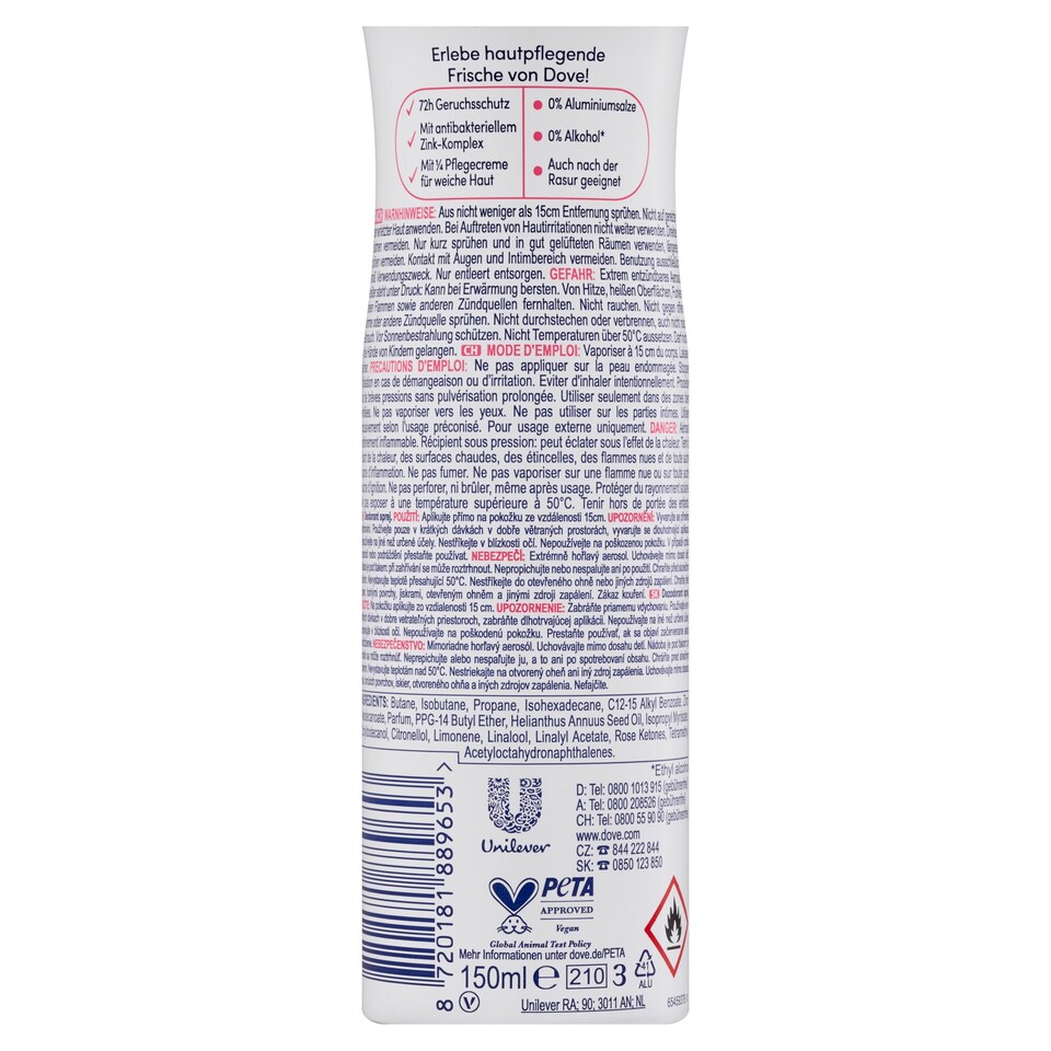 image 1 of Dove Fresh Care+ Fresh Rose Deodorant Spray 150ml