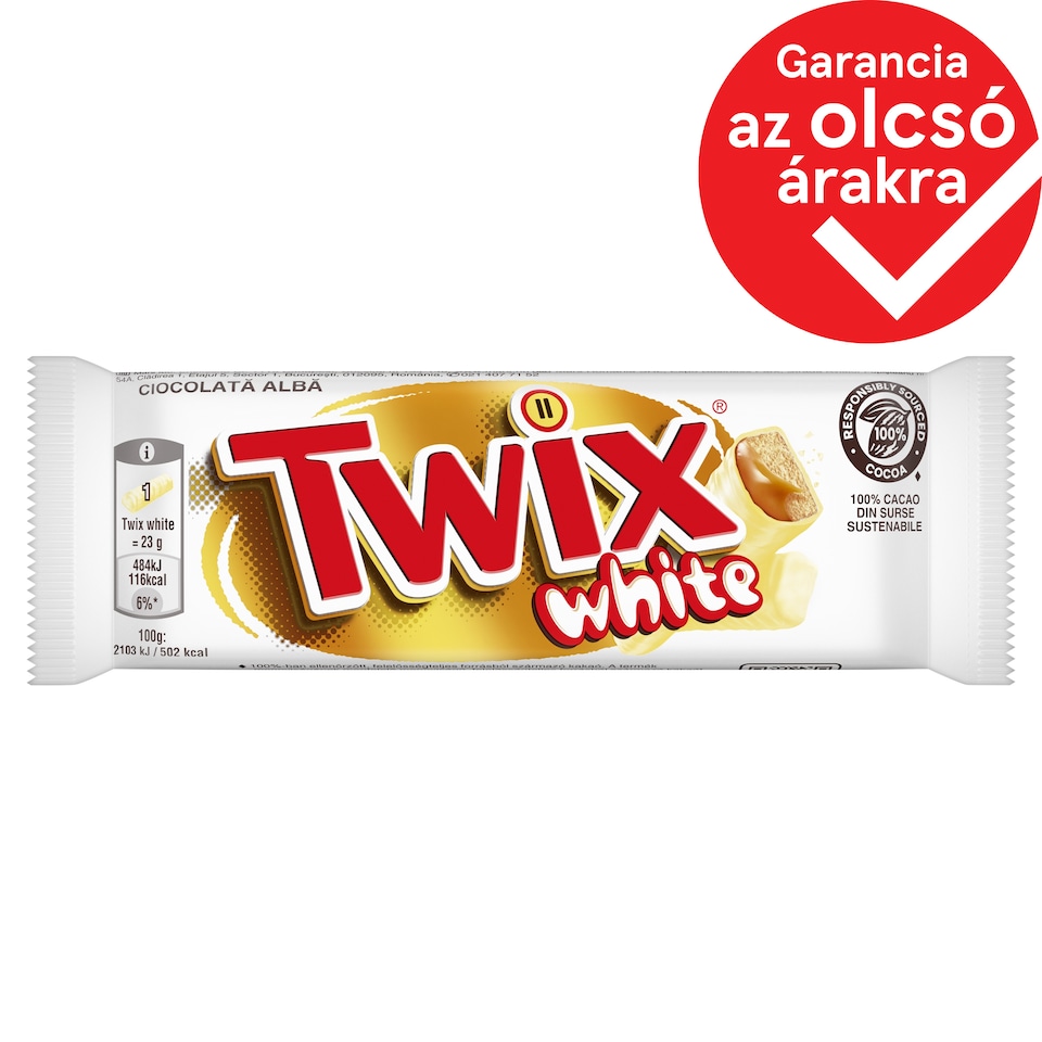 Twix White kekszes szeletek karamellával fehér csokoládéba mártva 2 x 23 g (46 g)