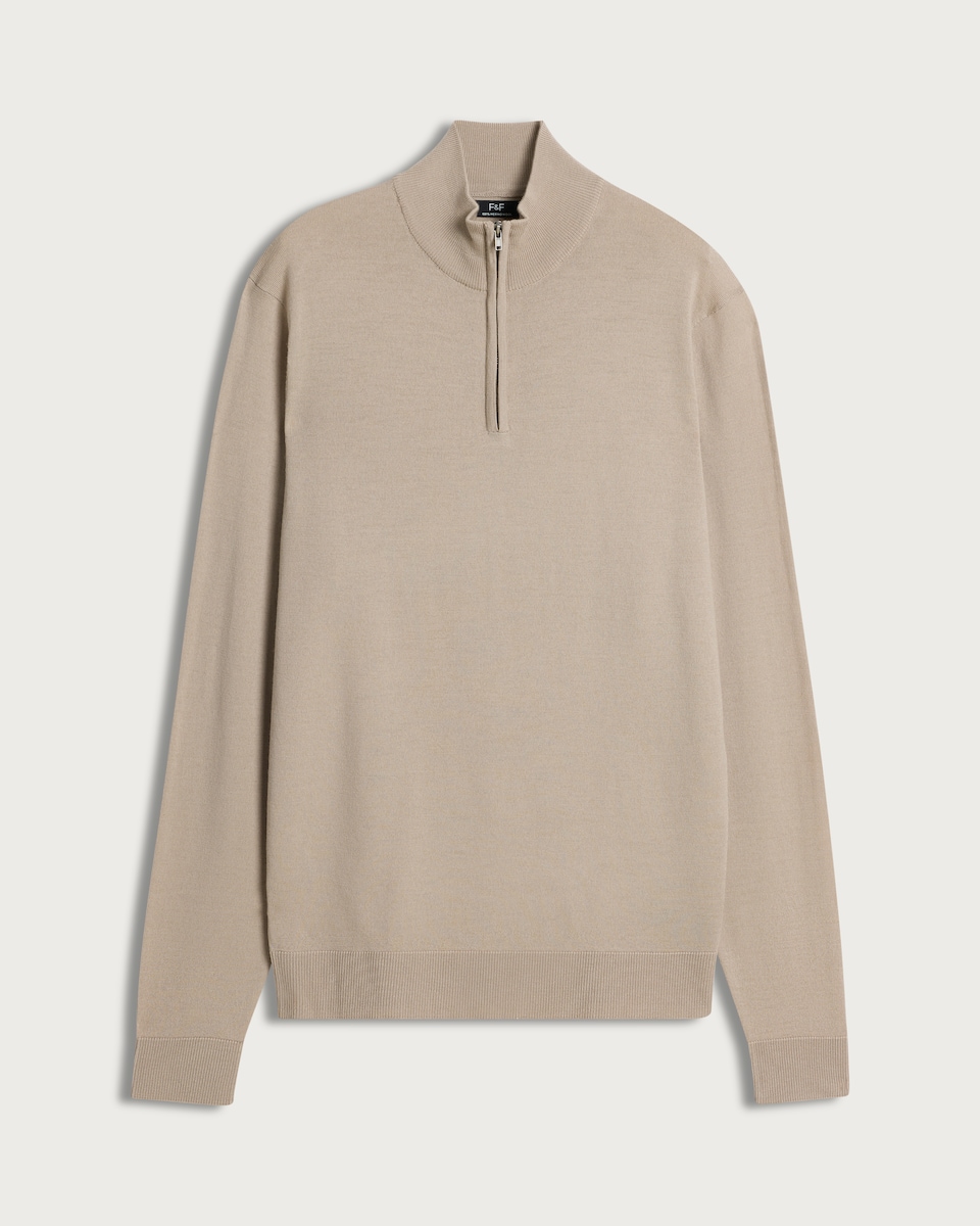 image 1 of F&F Pure Merino Wool Funnel Neck Half Zip Jumper in Neutral